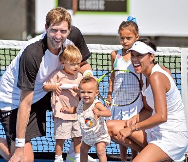 Morris Nowitzki with his parents Dirk Nowitzki and Jessica Nowitzki and elder siblings Malaika and Max